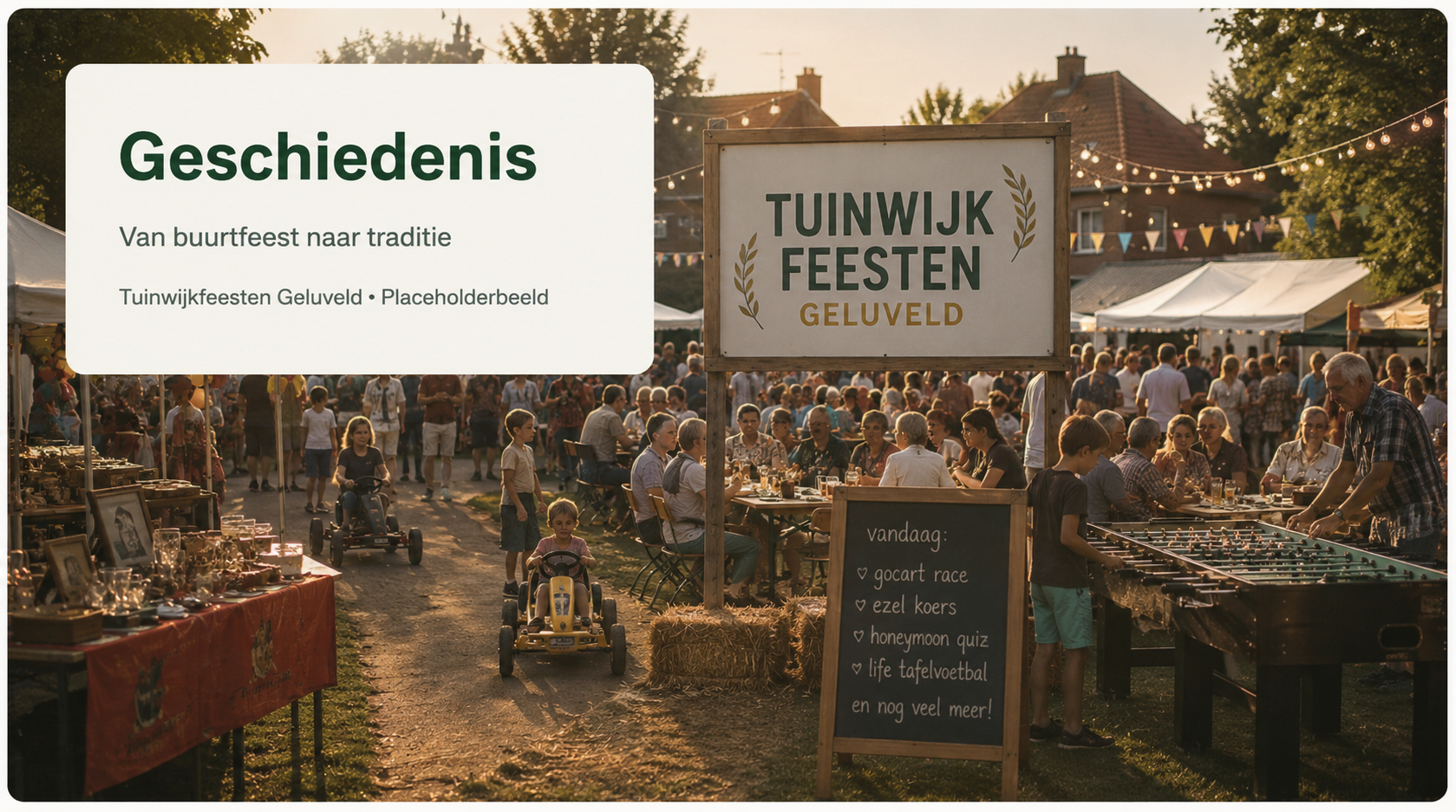Illustratie van de geschiedenis van Tuinwijkfeesten Geluveld